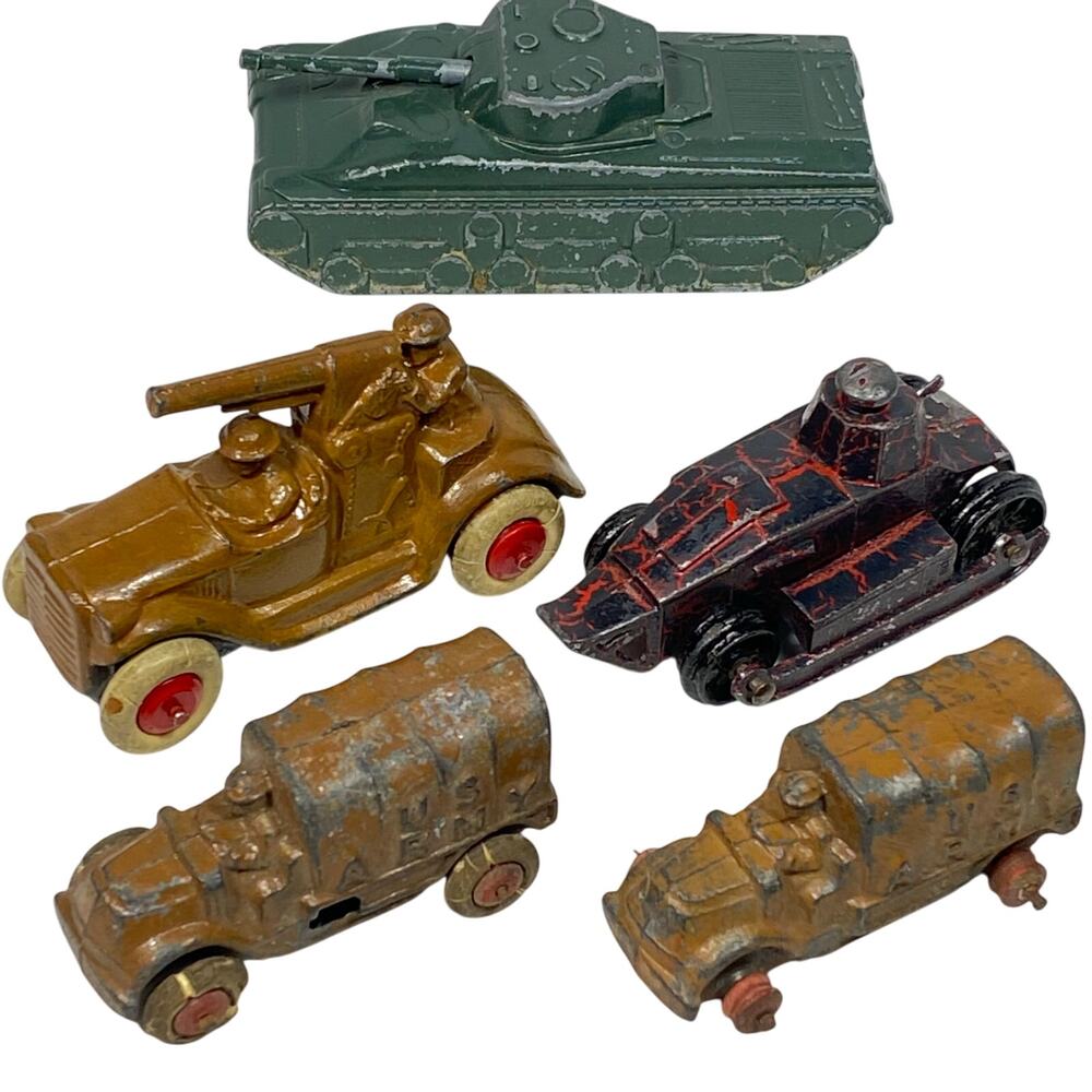 Vintage Lot of 5 Antique Toys Tootsie Barclay Midgetoy Tank Trucks Diecast 1930s
